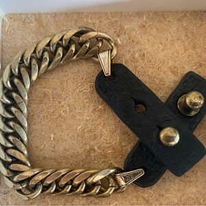 Gold Chain Bracelet with Black Leather